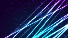 Blue purple neon laser lines and bokeh lights abstract motion background. Seamless looping. Video animation Ultra HD 4K 3840x2160