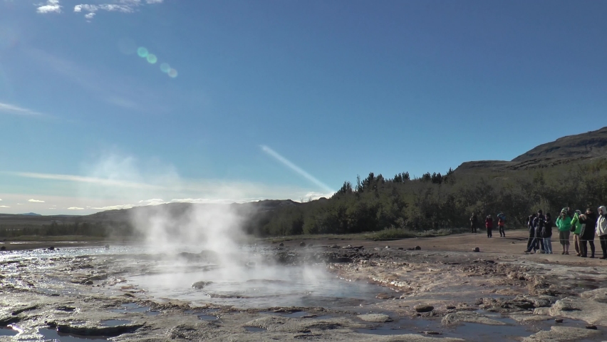 Iceland. Erupting geyser Strokkur. Strokkur is part of geothermal area. Royalty-Free Stock Footage #1061113897