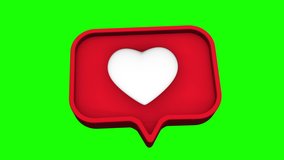 rotating 3d like icon on green chrome key. red die with white heart. Motion design. Internet communication. Social media connections. presentation, blog. social media rendering. dialogues. Love