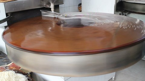 Traditional Turkish dessert: Preparation of "kadayif" and "kunefe" dessert dough making machine