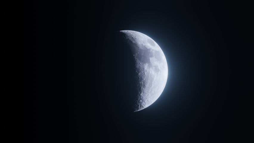 The Moon with a changing phase, detailed surface and lunar craters with seas in the dark night sky - Full cycle. Loop video of glowing satellite isolated on black. Functional, Beautiful, Creative. Royalty-Free Stock Footage #1061130124