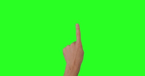 14 Gestures Pack at keyed green screen chroma key background. Man hand doing different gestures for touch screen: click, zoom, swipe, slide, scroll. Ready for compositing. 4K, Apple ProRes 422