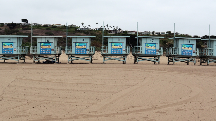 life guard towers on a beach