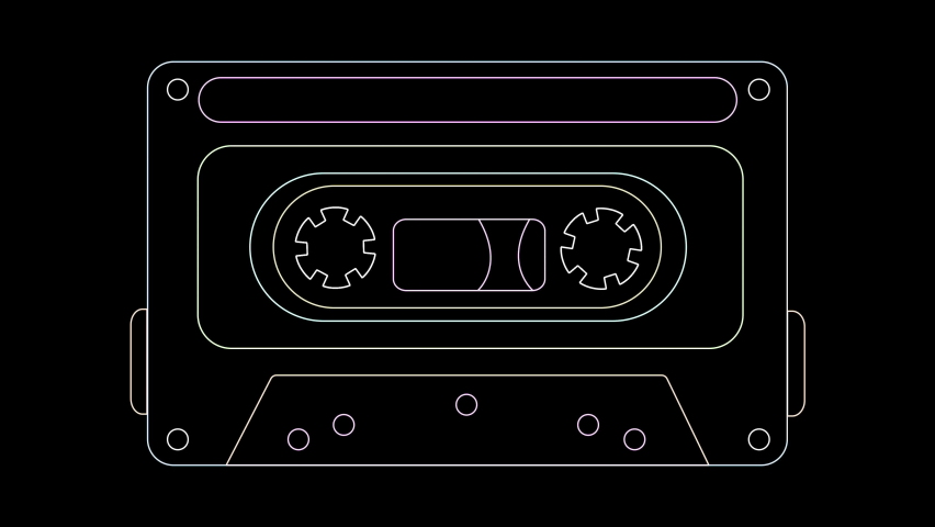 Neon cassette on black background, lights up and goes out. Cassette animation. Loop. | Shutterstock HD Video #1061164390