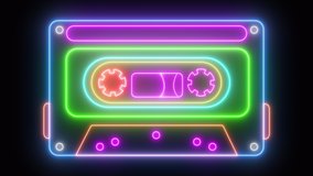 Neon cassette on black background, lights up and goes out. Cassette animation. Loop. - Powered by Shutterstock - Get 15% off with code: PIKWIZARD15