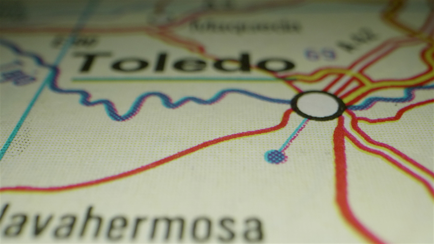 Macro shot on old road map of Madrid, up
