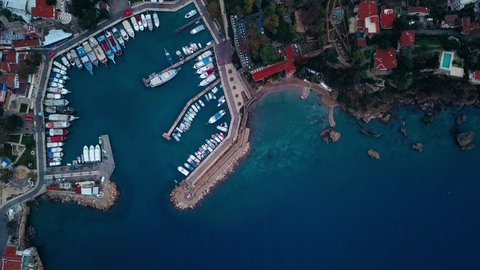Panoramic aerial view of Old City marina area in Antalya, Turkey. The Coast Of Antalya.
