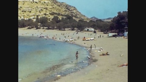 CRETA, GREECE 1982: Beach in Greece with people in summer