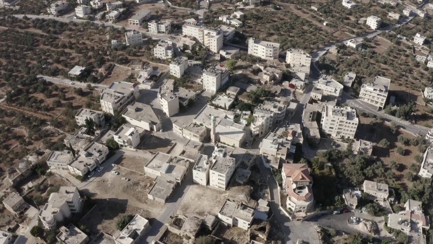 Old Mosque in Beit hanina (Abu Dahuk) the old city -aerial 
Palestine town Northwest East Jerusalem Close to Ramot , Israel
