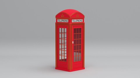 Red british urban old telephone box seamless looping animated background, rotating london phone booth or payphone 3d render hd video 1080p, famous classic england communication call cabin.
