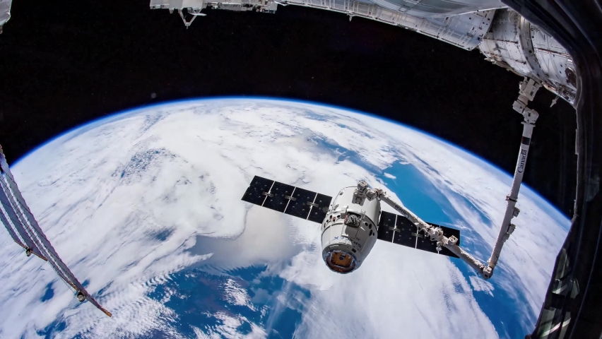 4K Timelapse of Earth seen from space featuring Space X Crew Dragon docking to The International Space Station. Image courtesy of NASA. Royalty-Free Stock Footage #1061196709