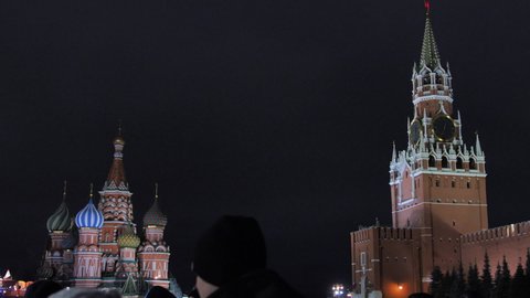 The night tower of the Kremlin on red square.