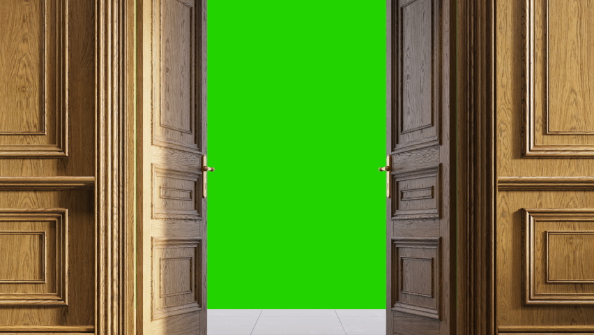 Classic door opening to the green chroma key background, 4k Royalty-Free Stock Footage #1061227816