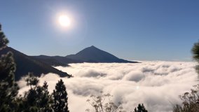 Timelapse video of the sea of clouds in Tenerife Spain and the view of the volcano on the other side.4k
