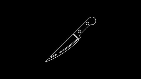 White line Knife icon isolated on black background. Cutlery symbol. 4K Video motion graphic animation