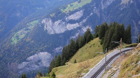 Famous cog railway tracks on the mountain Schynige Platte in Switzerland. travel photography