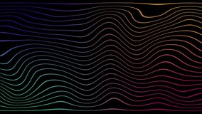 Abstract black cg motion waving lines texture with glowing defocused blue, red, green lines. Cyber or technology digital landscape background.
