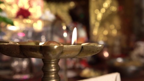 Diwali Indian Festival Decoration | Decorated Brass oil Diya for Diwali festival,  Glowing Light Lamp Closeup - Indian Festival Deepavali