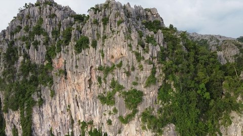 Aerial view of Limestone mountains in in Ban mung, Noen Maprang district, Phitsanulok, Thailand by drone