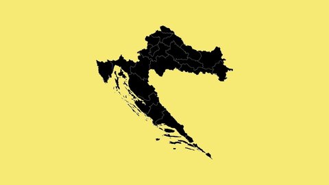 Zoom Out Animation High Detailed Map Of Croatia With Yellow Background
