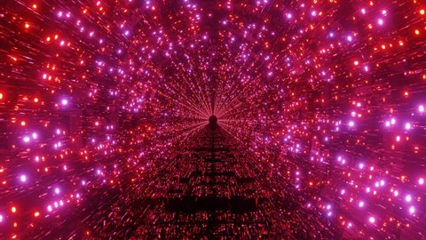 abstract tunnel corridor with glowing neon lights or particles - a space galaxy or wormhole 3d rendering dj loop vj loop