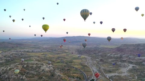 Aerial Footage of Hot Air Balloon Ride in Turkey
