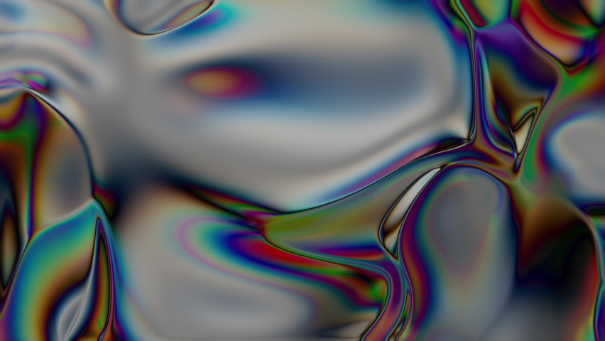 Closeup of Abstract Chromatic fluid waves background. Liquid holographic colorful texture background. Highly-textured. High quality details. Royalty-Free Stock Footage #1061262577
