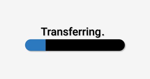 Transfer Bar progress computer screen animation loop isolated on white background with blue progress indicator updating in 4K. Money Transfer load screen