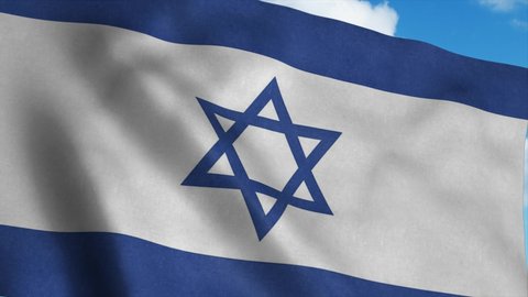 The national flag of Israel waving in the wind, blue sky background. 4K