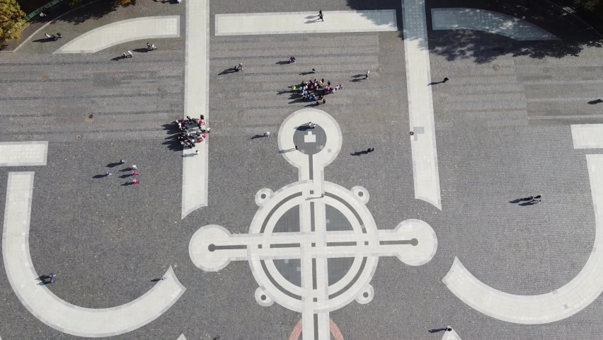 Aerial view of Orthodox Naval Cathedral of St. Nicholas. Built in 1903-1913. Kronshtadt, St.Petersburg, Russia