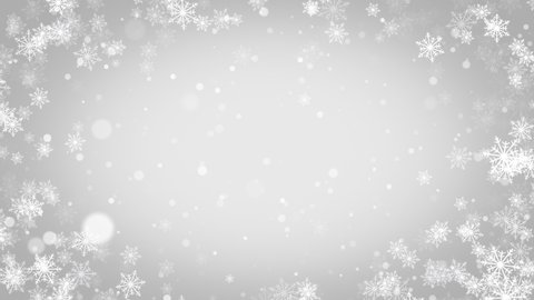 Silver abstract snowflakes Christmas animated grey background. Background white glitter - winter xmas theme. Seamless loop.