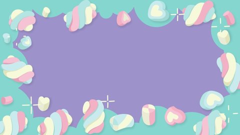 Kids animation sweet marshmallows frame in the pastel soft colors
