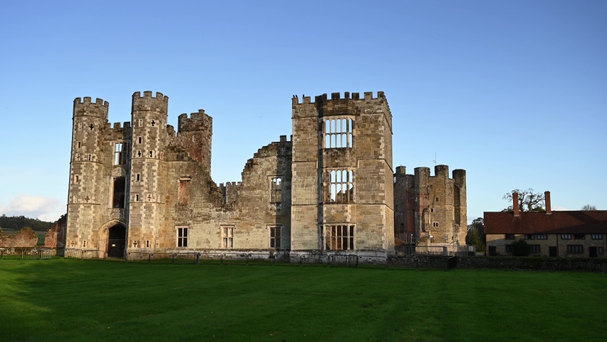 Cowdray Ruins of a great Tudor house in England which was destroyed by fire in 1793, but still looks magnificent in the late afternoon sun.