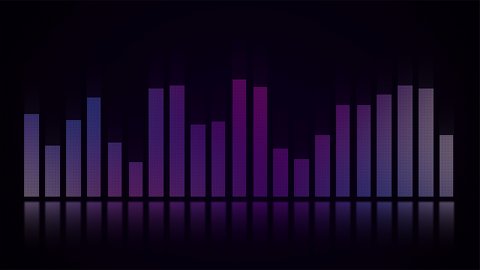Audio waveform equalizer on black background loop animation. Music or sound levels. abstract motion live wallpaper. gradient spectrum bar graph. Glowing And Pulsing seamless stock 4k footage. 