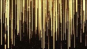 Golden luxury golden particle stripes keep falling Loop particles streaks flow motion. Elegant particle rain, gorgeous awards ceremony video spectacular. party performance stage screen background.