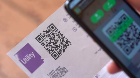 QR code payment is a touchless payment method where payment is performed by scanning a QR code from a mobile app. Utility bill online invoice. Contactless payments during of social distancing period