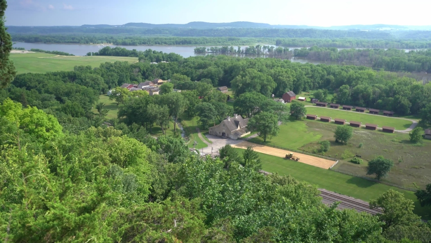 Overlooking Mississippi River from Woods - Nelson Dewey State Park Farm (Panning Shot)