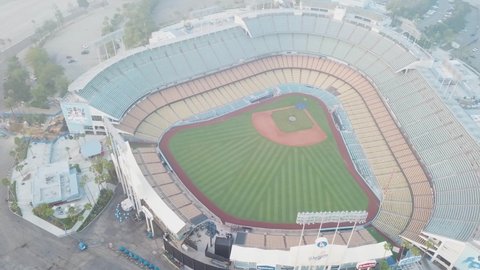 Los Angles, California - 22 September 2019: Birds eye view over Dodger baseball Stadium