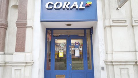 London / UK - October 11th 2020  - Exterior of Coral bookmakers betting shop in Farringdon