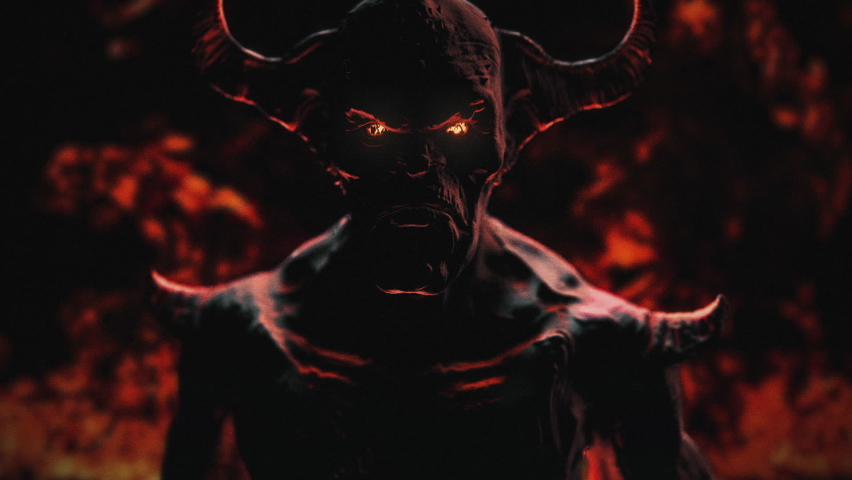 Animation of the appearance of a devil from the darkness or fire. Horror or religion scene. | Shutterstock HD Video #1061352379