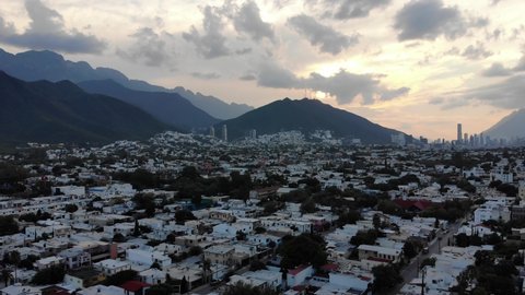 Aerial shot of Sunset in Monterrey, Nuevo León. Mexico