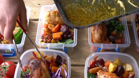 Healthy Meal Prep. Keto diet. Homemade food. Reusable Takeaway Containers and Lunch Box. Packing a Zero Waste Lunch. Food Delivery, Restaurant Takeout, Order Food Stock-video