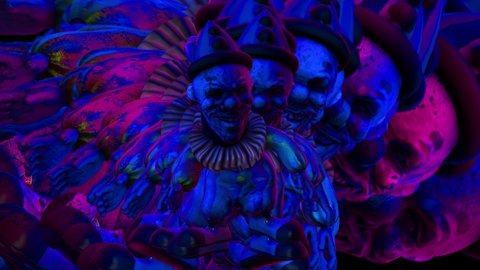 Seamless animation of a horror clown with echo effect. Scary background circus themed visual for Halloween.