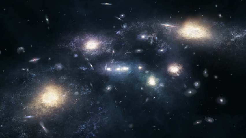 Seamlessly loopable animation of the flight through the enormous galaxy cluster Royalty-Free Stock Footage #1061374642