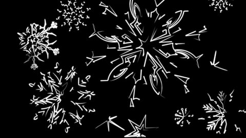 Abstract seamless 4K video animation. Video animation of white snowflakes on a black background. Christmas theme