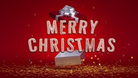 Merry Christmas greeting card with animated 3d text, over red background. Gingerbread cookies letters appear from gift box, bang of confetti. Festive animation - Powered by Shutterstock - Get 15% off with code: PIKWIZARD15