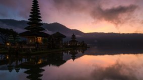 Pura Ulun Danu Bratan with sunrise, a famous tourist attraction in Bali, Indonesia