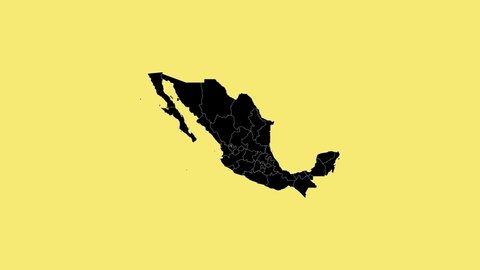 Zoom Out Animation High Detailed Map Of Mexico With Yellow Background