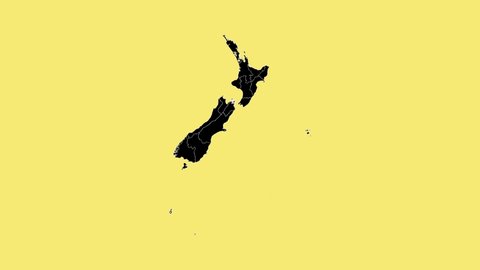 Zoom Out Animation High Detailed Map Of New Zealand With Yellow Background