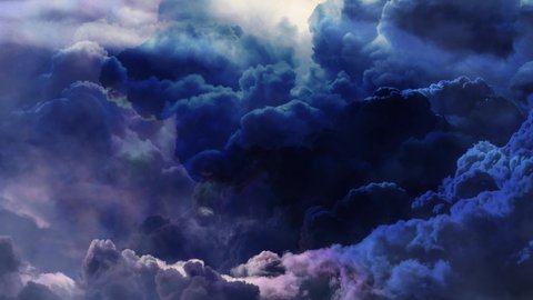 a thunderstorm within a thick cumulus cloud that was blue purple.